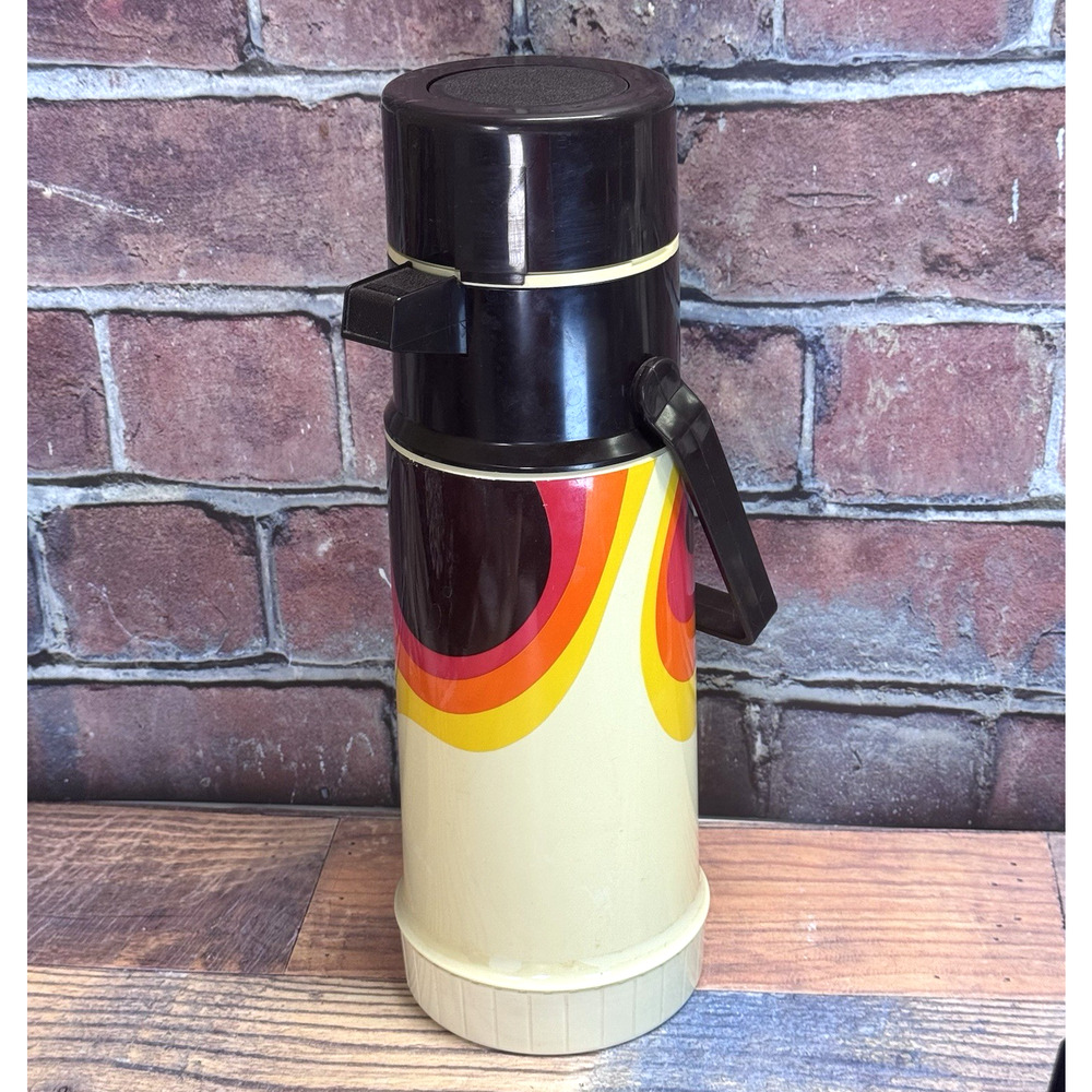 Vintage Rare 1978 Thermos 1L Touch Top Vacuum Server Autumn‎ Swirl 2645 Pump